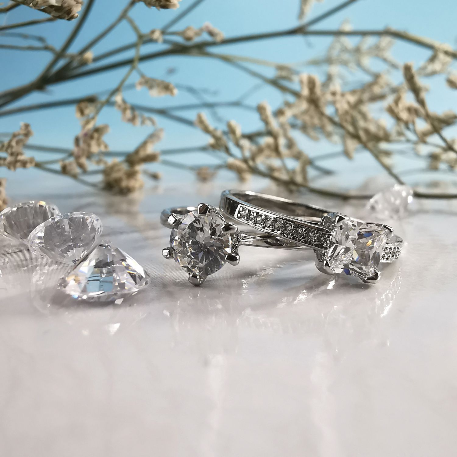 925 Sterling Silver White Gold plated Cubic Zircon Engagement  Ring Jewelry